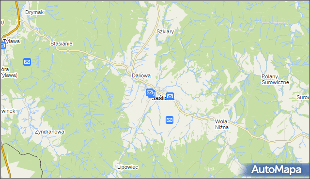 mapa Jaśliska, Jaśliska na mapie Targeo