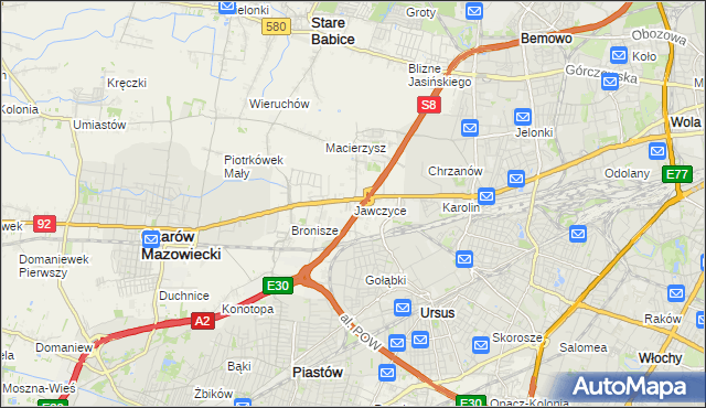 mapa Jawczyce gmina Ożarów Mazowiecki, Jawczyce gmina Ożarów Mazowiecki na mapie Targeo