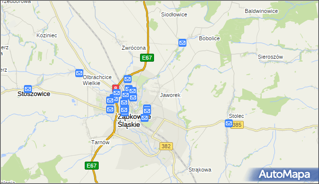 mapa Jaworek gmina Ząbkowice Śląskie, Jaworek gmina Ząbkowice Śląskie na mapie Targeo