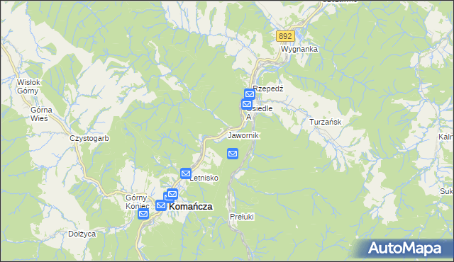 mapa Jawornik gmina Komańcza, Jawornik gmina Komańcza na mapie Targeo