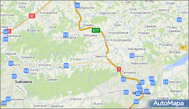 mapa Jawornik gmina Myślenice, Jawornik gmina Myślenice na mapie Targeo