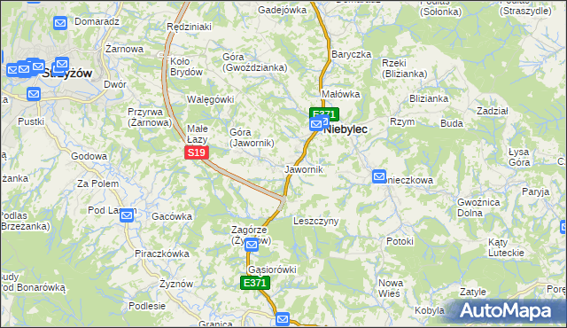 mapa Jawornik gmina Niebylec, Jawornik gmina Niebylec na mapie Targeo