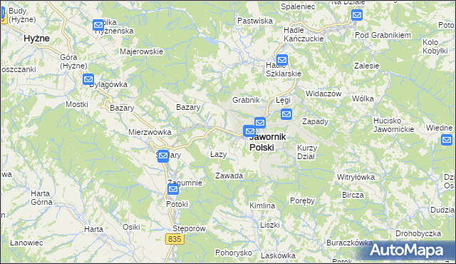 mapa Jawornik Polski, Jawornik Polski na mapie Targeo