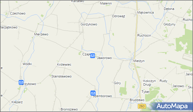 mapa Jaworowo gmina Witkowo, Jaworowo gmina Witkowo na mapie Targeo