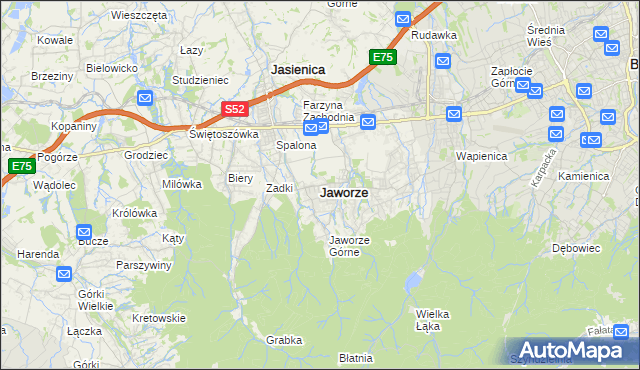 mapa Jaworze powiat bielski, Jaworze powiat bielski na mapie Targeo