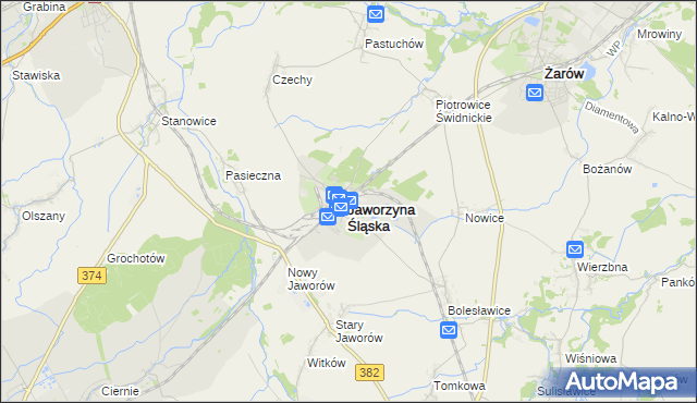 mapa Jaworzyna Śląska, Jaworzyna Śląska na mapie Targeo