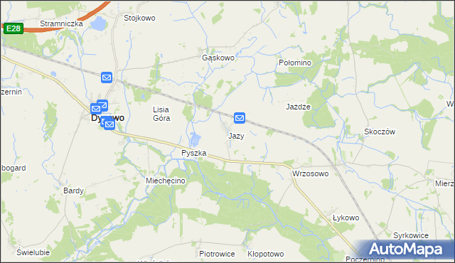 mapa Jazy gmina Dygowo, Jazy gmina Dygowo na mapie Targeo