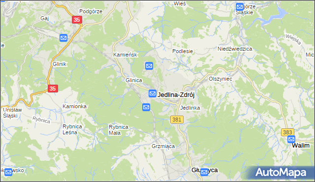 mapa Jedlina-Zdrój, Jedlina-Zdrój na mapie Targeo