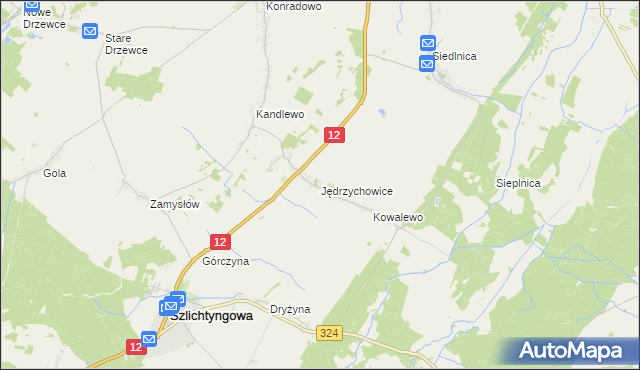 mapa Jędrzychowice gmina Szlichtyngowa, Jędrzychowice gmina Szlichtyngowa na mapie Targeo