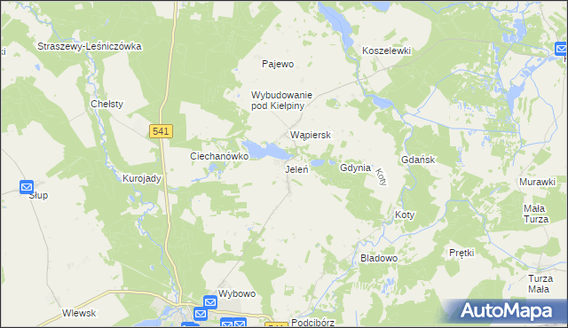 mapa Jeleń gmina Lidzbark, Jeleń gmina Lidzbark na mapie Targeo