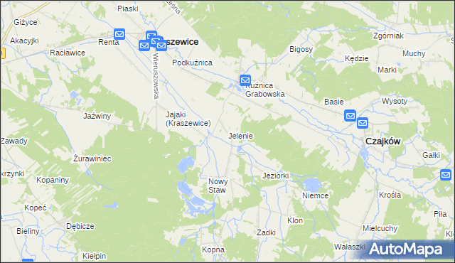 mapa Jelenie gmina Kraszewice, Jelenie gmina Kraszewice na mapie Targeo