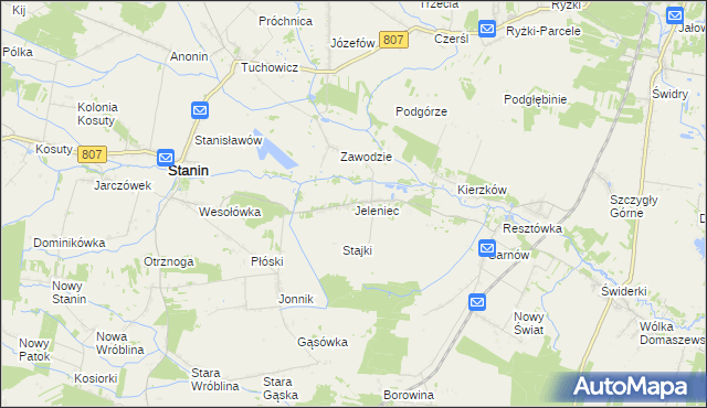 mapa Jeleniec gmina Stanin, Jeleniec gmina Stanin na mapie Targeo