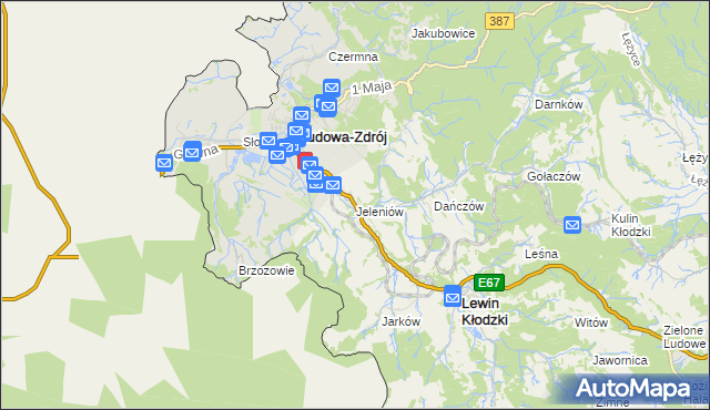 mapa Jeleniów gmina Lewin Kłodzki, Jeleniów gmina Lewin Kłodzki na mapie Targeo