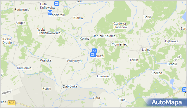 mapa Jeruzal gmina Mrozy, Jeruzal gmina Mrozy na mapie Targeo