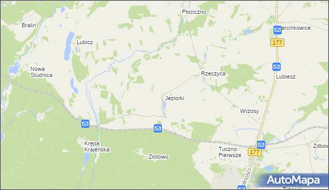 mapa Jeziorki gmina Tuczno, Jeziorki gmina Tuczno na mapie Targeo