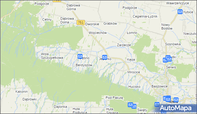 mapa Jeziorko gmina Nowa Słupia, Jeziorko gmina Nowa Słupia na mapie Targeo