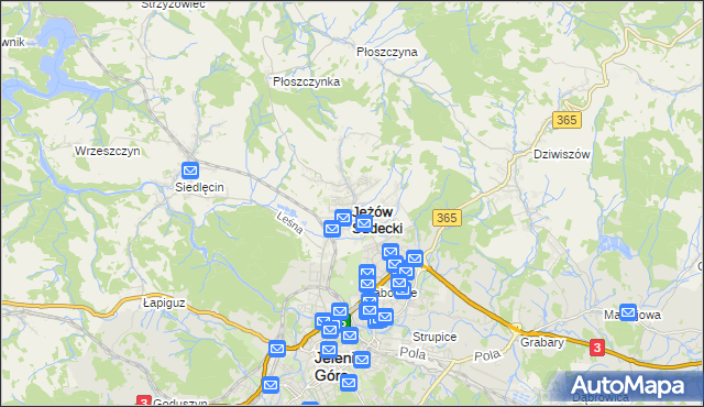 mapa Jeżów Sudecki, Jeżów Sudecki na mapie Targeo