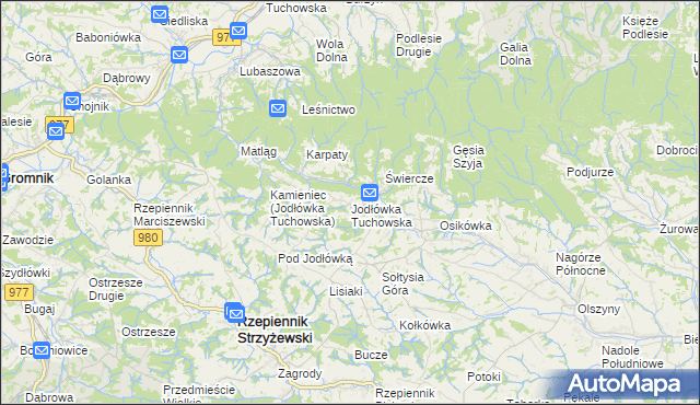 mapa Jodłówka Tuchowska, Jodłówka Tuchowska na mapie Targeo