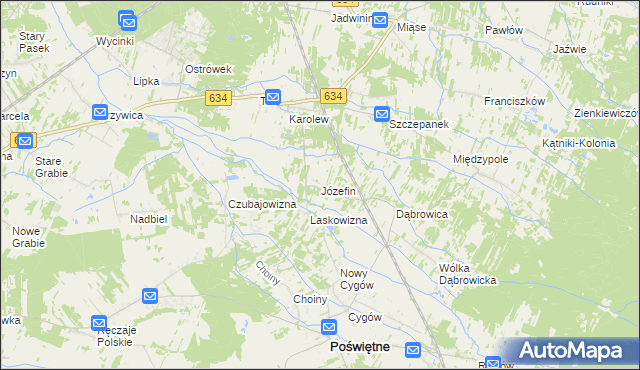 mapa Józefin gmina Poświętne, Józefin gmina Poświętne na mapie Targeo