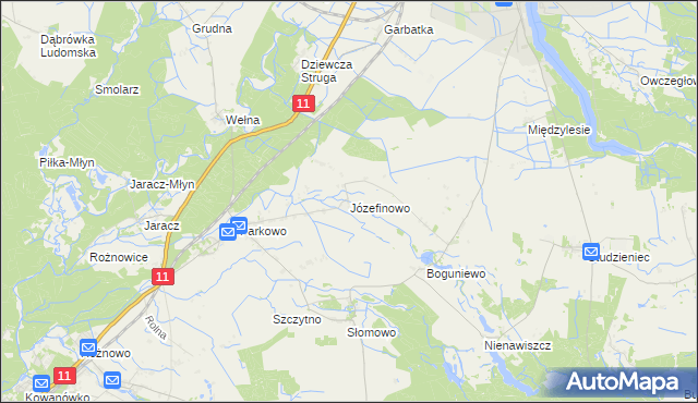 mapa Józefinowo gmina Rogoźno, Józefinowo gmina Rogoźno na mapie Targeo
