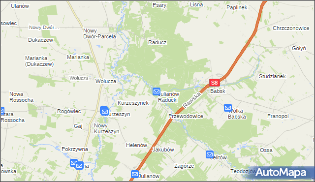 mapa Julianów Raducki, Julianów Raducki na mapie Targeo