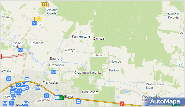 mapa Julków gmina Biała Podlaska, Julków gmina Biała Podlaska na mapie Targeo
