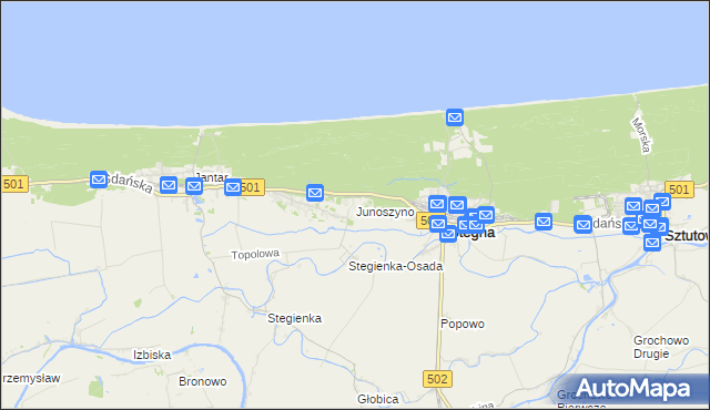 mapa Junoszyno, Junoszyno na mapie Targeo