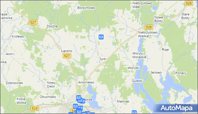 mapa Jurki gmina Morąg, Jurki gmina Morąg na mapie Targeo