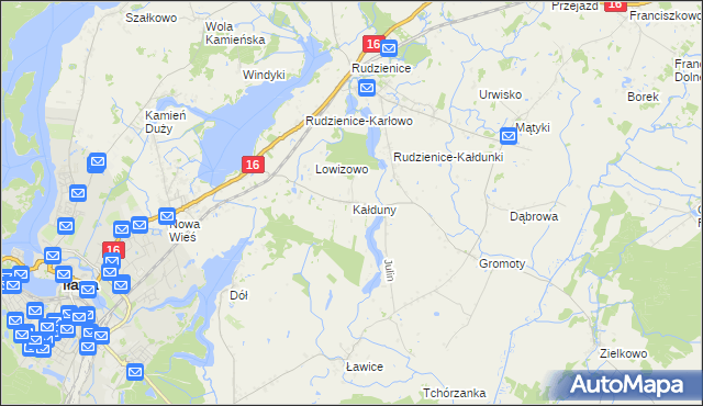 mapa Kałduny gmina Iława, Kałduny gmina Iława na mapie Targeo