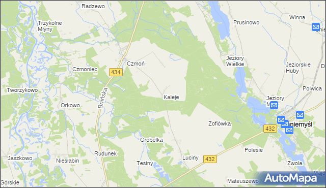 mapa Kaleje gmina Śrem, Kaleje gmina Śrem na mapie Targeo