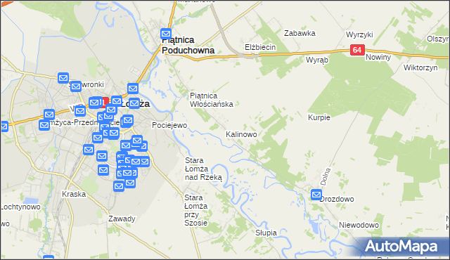 mapa Kalinowo gmina Piątnica, Kalinowo gmina Piątnica na mapie Targeo