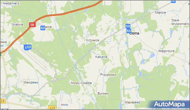 mapa Kałużna gmina Osina, Kałużna gmina Osina na mapie Targeo