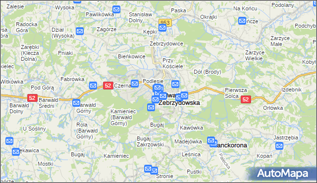 mapa Kalwaria Zebrzydowska, Kalwaria Zebrzydowska na mapie Targeo