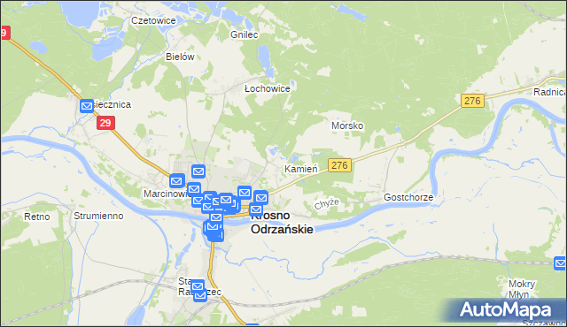 mapa Kamień gmina Krosno Odrzańskie, Kamień gmina Krosno Odrzańskie na mapie Targeo
