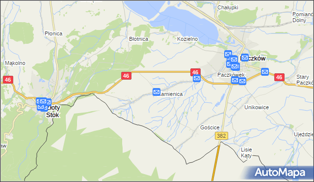 mapa Kamienica gmina Paczków, Kamienica gmina Paczków na mapie Targeo