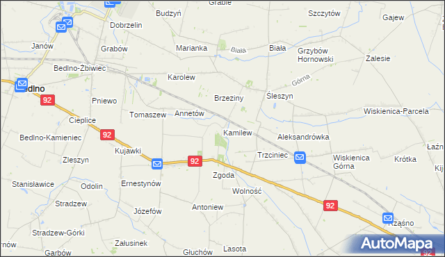 mapa Kamilew gmina Bedlno, Kamilew gmina Bedlno na mapie Targeo