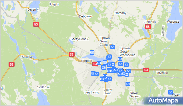 mapa Kamionek gmina Szczytno, Kamionek gmina Szczytno na mapie Targeo