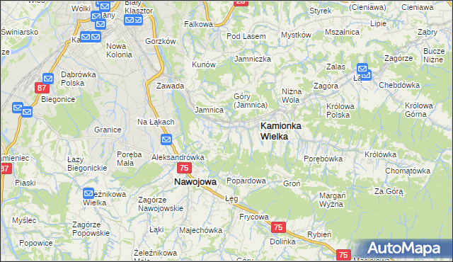 mapa Kamionka Mała gmina Kamionka Wielka, Kamionka Mała gmina Kamionka Wielka na mapie Targeo