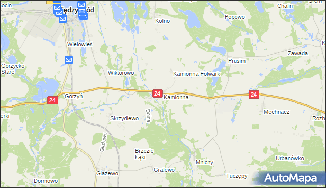 mapa Kamionna gmina Międzychód, Kamionna gmina Międzychód na mapie Targeo