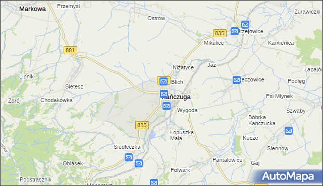 mapa Kańczuga powiat przeworski, Kańczuga powiat przeworski na mapie Targeo