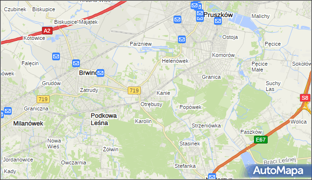 mapa Kanie gmina Brwinów, Kanie gmina Brwinów na mapie Targeo