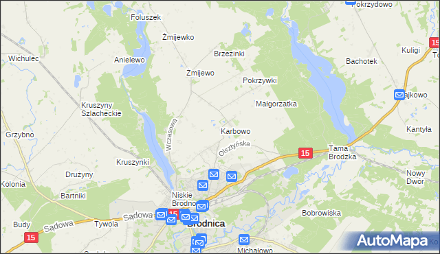 mapa Karbowo gmina Brodnica, Karbowo gmina Brodnica na mapie Targeo