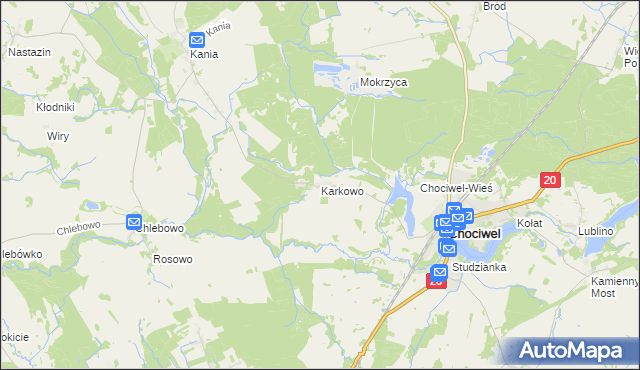 mapa Karkowo gmina Chociwel, Karkowo gmina Chociwel na mapie Targeo