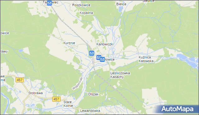 mapa Karłowice gmina Popielów, Karłowice gmina Popielów na mapie Targeo
