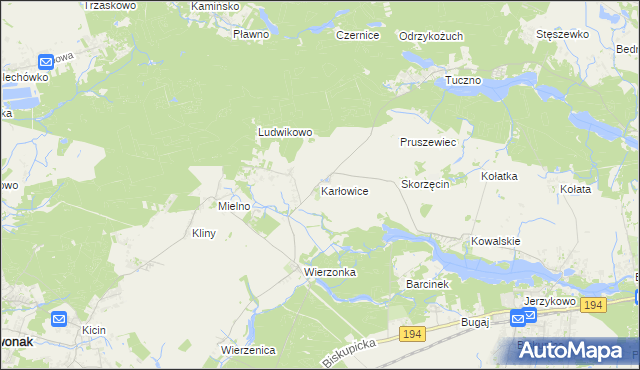mapa Karłowice gmina Swarzędz, Karłowice gmina Swarzędz na mapie Targeo
