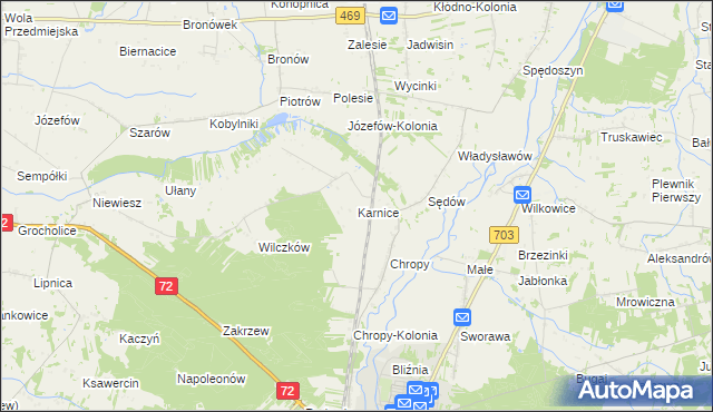 mapa Karnice gmina Poddębice, Karnice gmina Poddębice na mapie Targeo