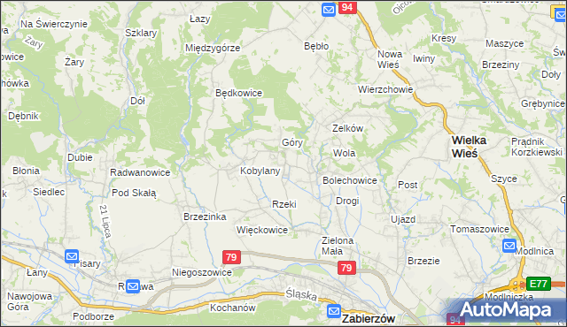 mapa Karniowice gmina Zabierzów, Karniowice gmina Zabierzów na mapie Targeo