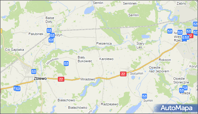 mapa Karolewo gmina Zblewo, Karolewo gmina Zblewo na mapie Targeo