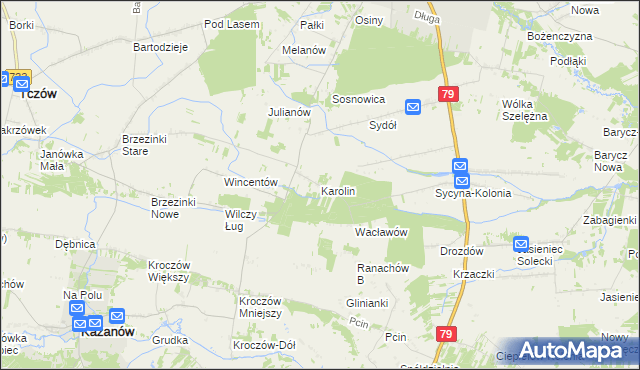 mapa Karolin gmina Zwoleń, Karolin gmina Zwoleń na mapie Targeo
