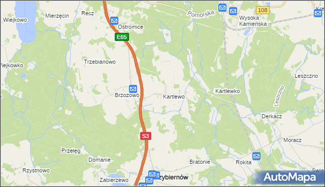 mapa Kartlewo gmina Przybiernów, Kartlewo gmina Przybiernów na mapie Targeo